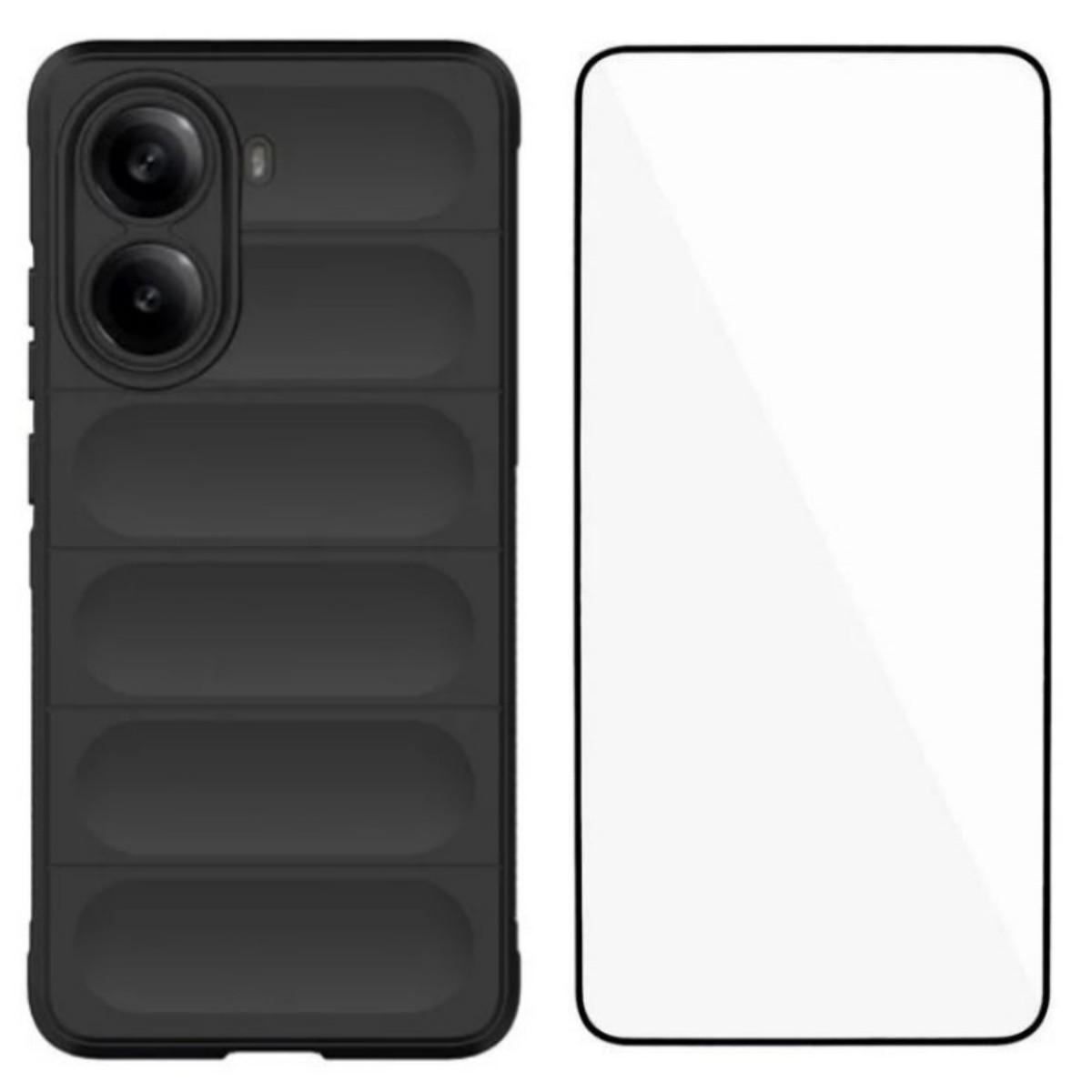 

For Xiaomi Poco X7 Pro 5G/Xiaomi Redmi Turbo 4 5G TPU Case WANLONFENG HD Series Anti Slip Phone Cover with Tempered Glass Black