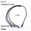 5pcs 0.7m 18awg DC Female To 3 Way Male Power Supply Splitter Extend Adapter Cable 1 Female To 3 Male Connector CCTV 70cm