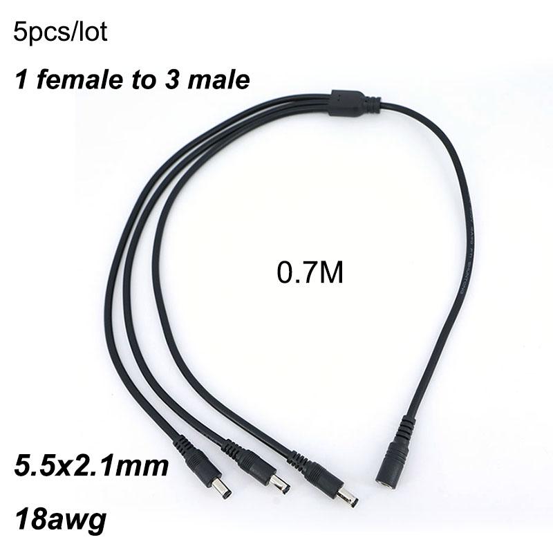 

5 шт. 0,7 м 18 AWG DC гніздо на 3 штекери Розгалужувач живлення Подовжувач Адаптер Кабель 1 гніздо на 3 штекери CCTV 70 см