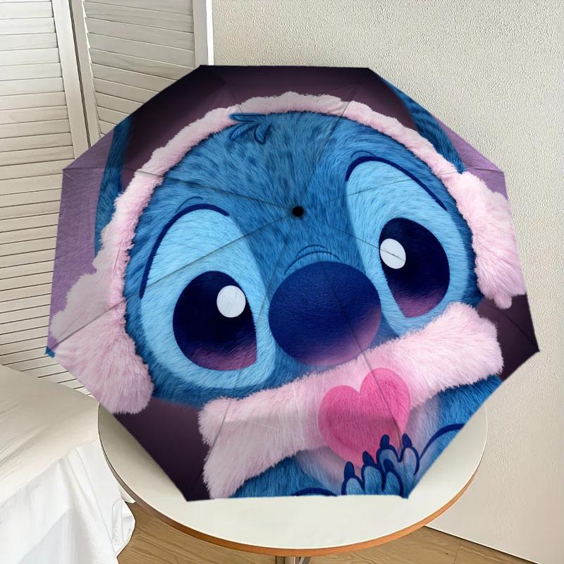 1pc Stitch Heart Automatic Folding Umbrella, Heavy Duty 8 Rib Iron Frame,  Suitable for Travel, Daily Use, Birthday, Decor Gift M0104051