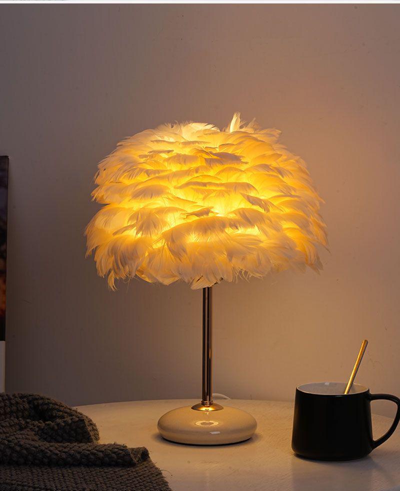 Crackle Ceramic Feather Table Lamp - Handmade Luxury Home Decor, Romantic Warm Light for Bedroom.