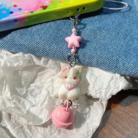 Bag Pendant Resin Star Cat Design Keychain with Bell Sound Mobile Phone Lanyard Stress Relief Hanging Buckle Lightweight Bag Hanger