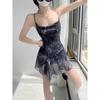 European and American Tie-dye Printing Sleeveless Suspender Dress Women's Summer Cross Backless Irregular Short Skirt