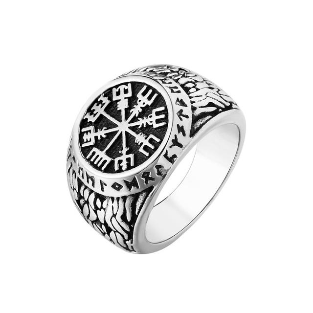 Viking Compass Ring For Men Norse Rune Stainless Steel Biker Jewelry Punk Fashion Gift Ring Size 7-13