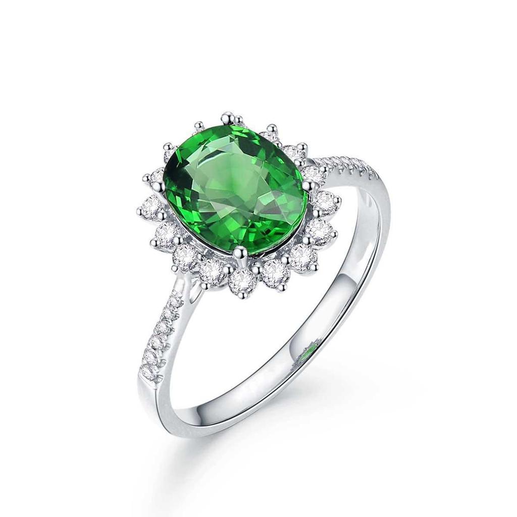 Luxury Diana Green Tourmaline Simulated Gemstone Jewelry Set: Pendant, Ring, and Stud Earrings for Women