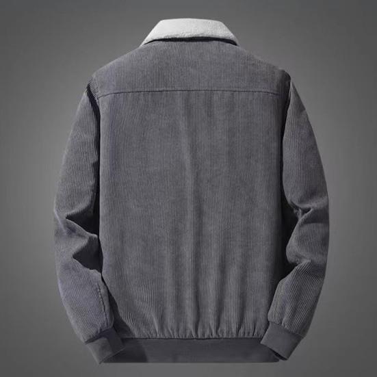 Män Höst Vinter Ensfärgad Casual Jacka Kappa Lapel Långärmad Flikfickor Manchester Ytterkläder Dragkedja Knappslå Fleece Foderrock