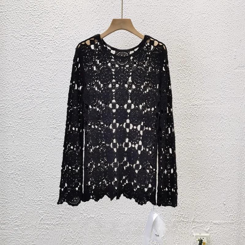 

DIMANAF 2025 Весна Женская футболка с длинным рукавом и вырезом Базовые кружевные новые модные топы Кружевные футболки Повседневные свободные футболки One Size чёрный