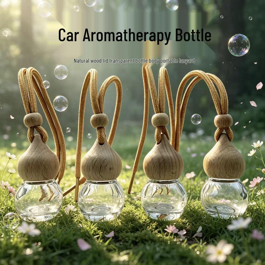 8ml Fulu Transparent Glass Aromatherapy Pendant Bottle with Wooden Lid and Inner Stopper