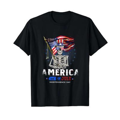 USA Skull Flag America 4th of July Independence Day T-Shirt 100% Cotton