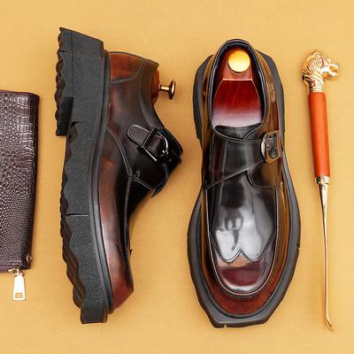 Casual Leather Shoes Men'S Genuine Leather British Pointed Head First Layer Cowhide Business Dress Monk Shoes