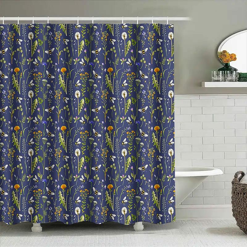 Floral Shower Curtain Botanical Nature Flowers Plants Pattern Bathroom Decor Vintage Farmhouse Rustic Home Textile Washable