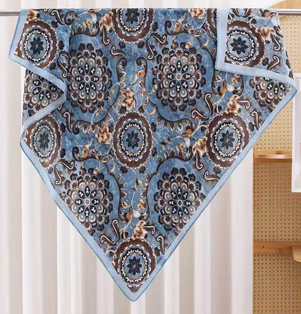Women's Retro Fashion Mulberry Silk Feel Square Scarf - Summer Faux Satin, Sun Protection, 90cm