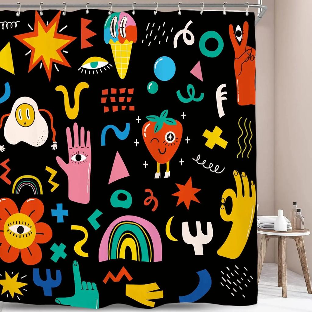 Vintage Shower Curtain Suit Color Abstract Swirl Fashion Polyester Waterproof Bathroom Shower Curtain with 12 Hooks 180X180CM