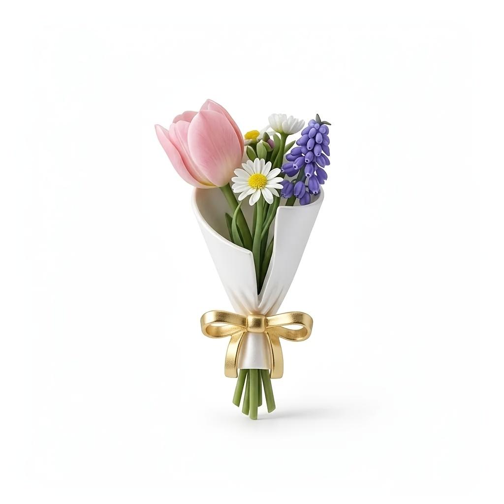 Unique Floral Brooch, Flower Arrangement & Vase Design Brooch