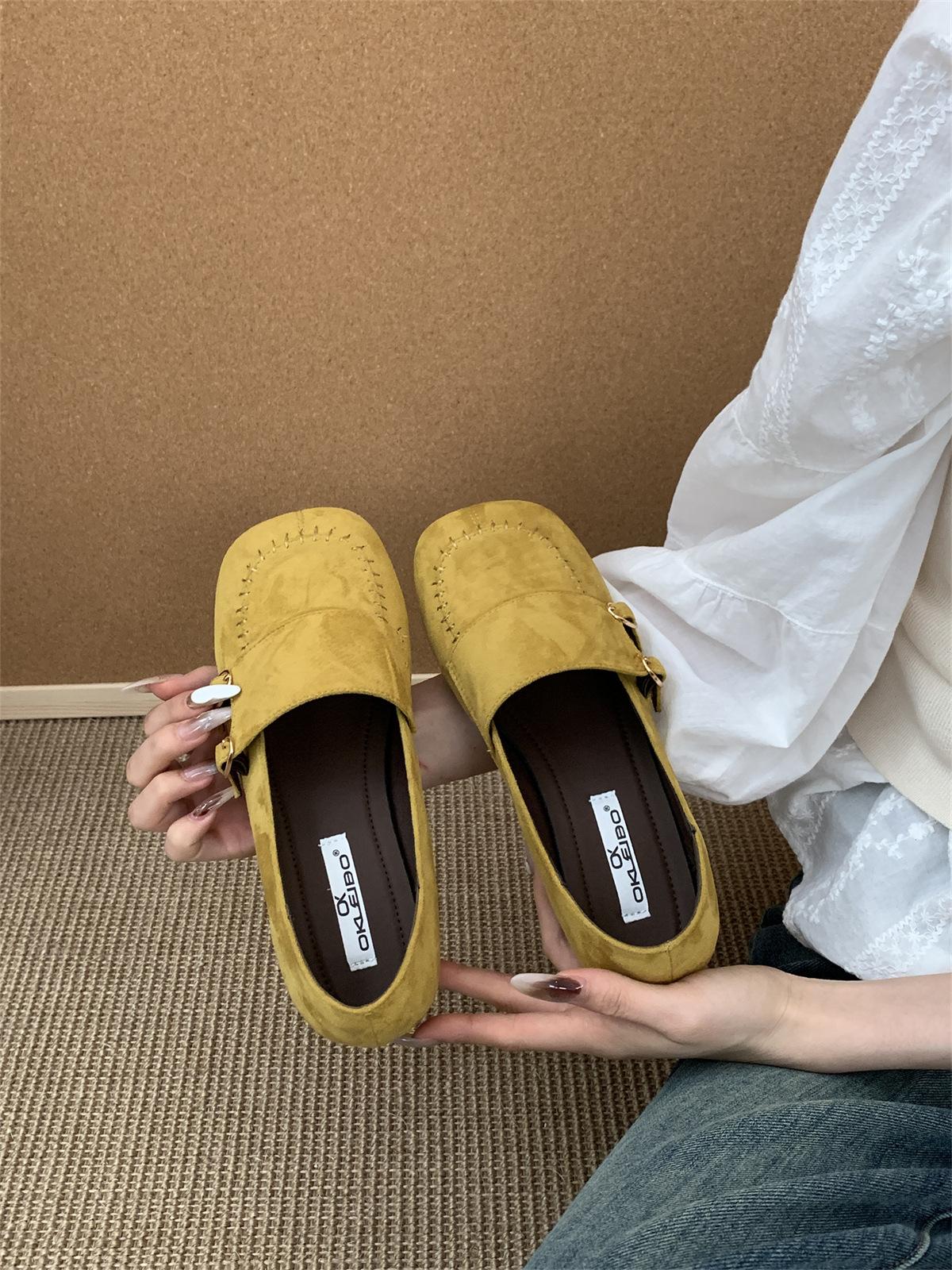 

British style flat-soled single shoes deep-mouth small leather shoes 2025 new one-pedal lazy Doudou shoes fashion simple shoes 39 жёлтый