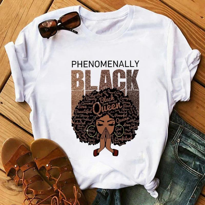 Black Girls African White Fashion Women TShirts Harajuku Cartoon Clothing Short Sleeve Summer Tees Casual FeUnisex Tops ONeck