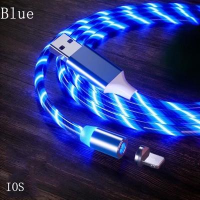 1M Magnetic Charger Flowing Cable LED Light Micro USB Type C Charging Cable for iPhone Samsun Blue IOS