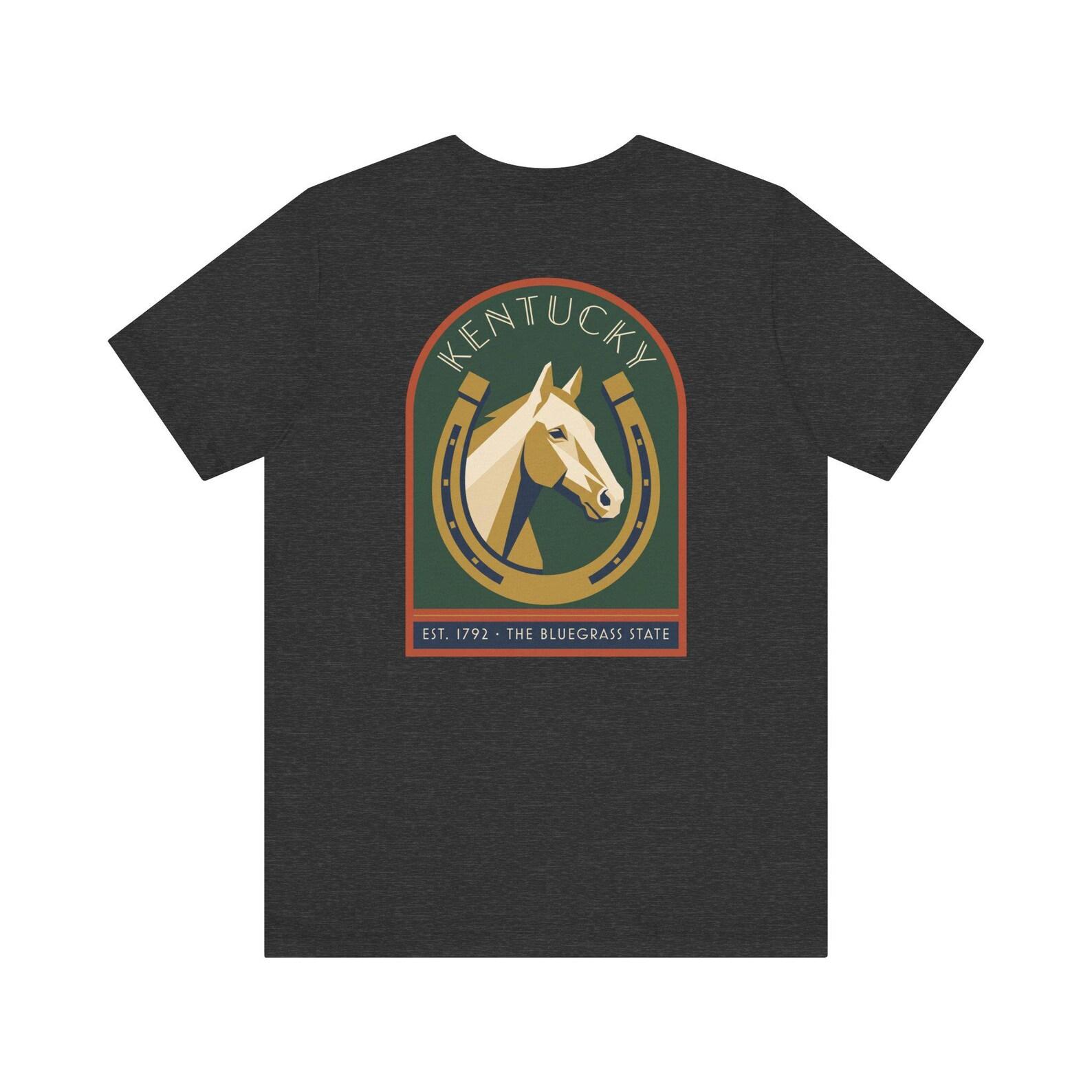 Kentucky Horse Art Deco T-Shirt | Retro Bluegrass State Equestrian Graphic Tee | Kentucky Derby Gift 3XL