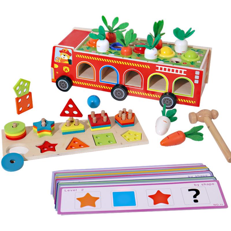 

Новый Монтессори Деревянный Пазл 4-в-1 Пожарная Машина: Детская развивающая интерактивная игрушка