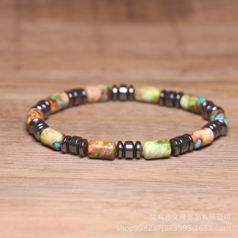 Red Imperial Jasper Hematite Tube Bracelet – Adjustable Beaded Jewelry, Passion Protection Gift for Men & Women