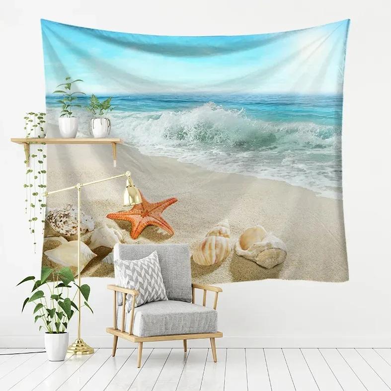 

Волна Пляж Лодка Узор Подвесная Ткань Украшения Стены Дома Гобелен Спальня Гостиная Гобелен 100x75cm