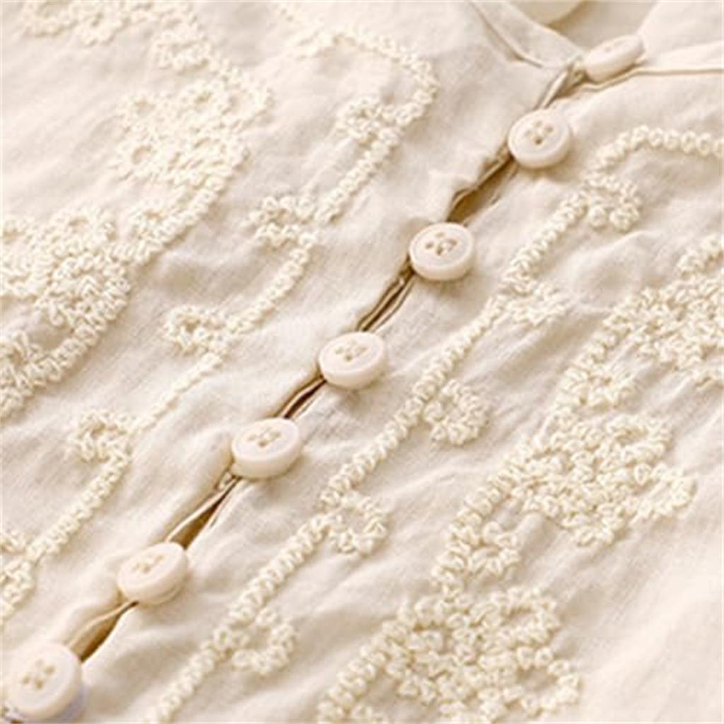 Women's Cotton And Linen Round Neck Embroidered Loose Five-quarter Sleeve Top