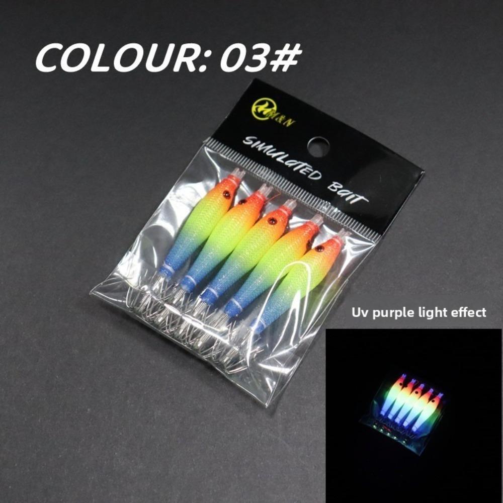 

5 шт./пакет Крючок 68 мм Тканевый ролл Рыбалка Осьминог Джиг Светящийся УФ Дующая трубка Деревянная приманка креветка Взрыв-крючок Морская рыбалка