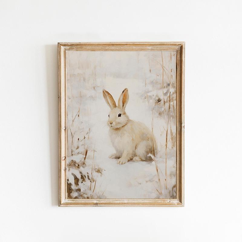 Vintage Easter Cute Little Rabbit Wildflower Posters and Prints Canvas Printing Wall Art Picture for Living Room Home Decoration