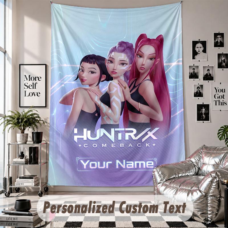 Custom Tapestry Wall Hanging, Kpop Demon Hunters Personalized Name Text Home Wall Decor