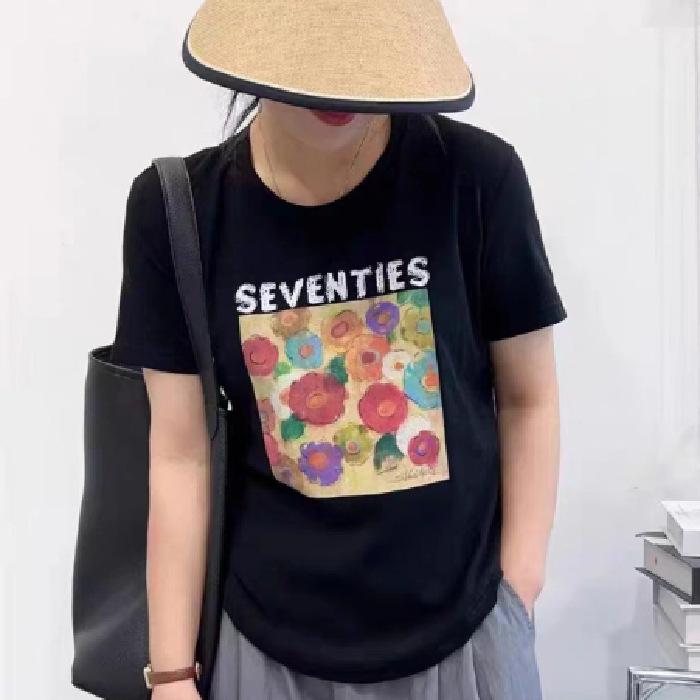 

Женская футболка с коротким рукавом с цветочным принтом, лето 2025, новая внутренняя базовая футболка с полурукавом, свободный топ, тренд инс S