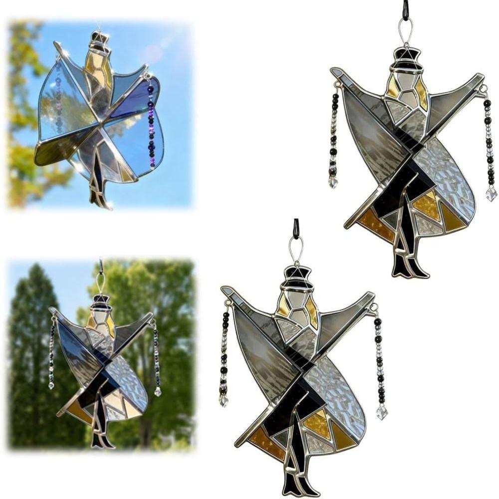 Handmade Stained Glass Spinner Dancing King Pattern Acrylic Memphis Melody Spinner Colorful Hanging Style Kinetic Hanging Decor
