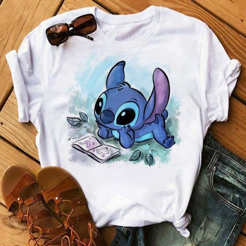 

Disney Stitch Принт Модные футболки Новые женские топовые футболки Харадзюку Уличная одежда Короткие рукава Свободные Симпатичная повседневная графическая одежда
