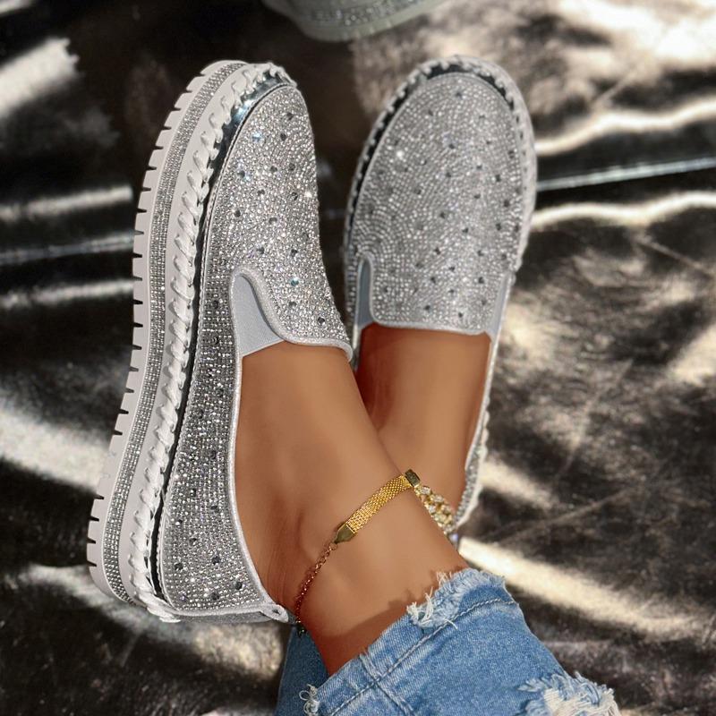 Low-top thin foot casual muffin single shoes women s large-size flat-bottomed one-pedal rhinestone single shoes 35 3919₽