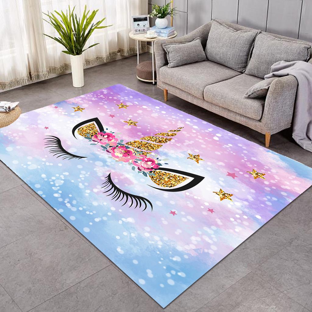 Cute Unicorn Carpet Cartoon Magical Animal Indoor Floor Mat Colourful Floral Area Rug for Kids Girls Living Room Decor Doormat