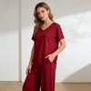 Summer Modal Homewear 2 Piece V-Neck Short Sleeve Tshirt and Wide Leg Pant Ankle Length Loose Sleepwear Set Comfort Pajama Sets