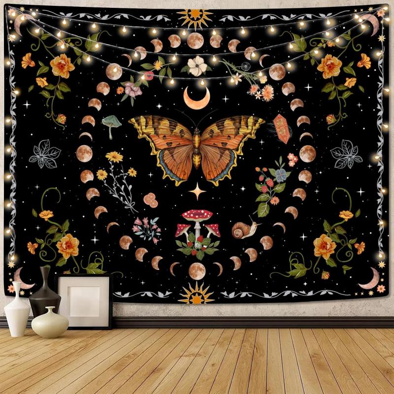 VIKAMA Butterfly Flower Moon Wall Hanging Tapestry Bedroom Living Room Dorm Home Decor