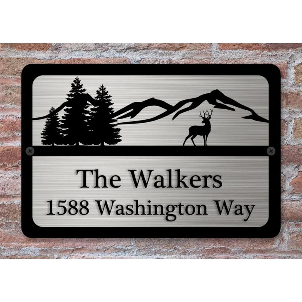 Custom Personalized Metal Address Sign Aluminum House Number Plaque with Deer Mountain Design for Home Decor Gift