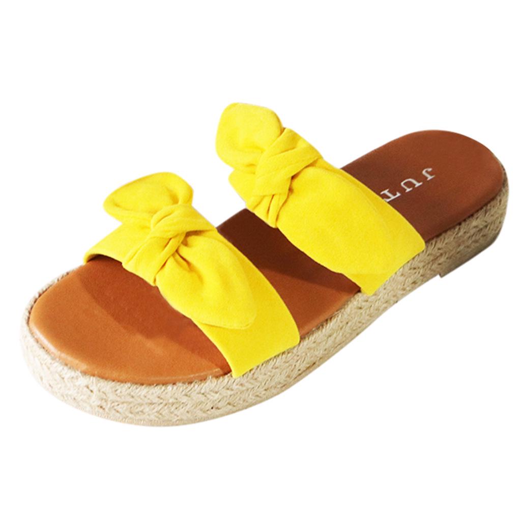 

Juti spot summer foreign trade large size wish independent station flat bottom hemp rope bow women flat bottom slippers 35 жовтий