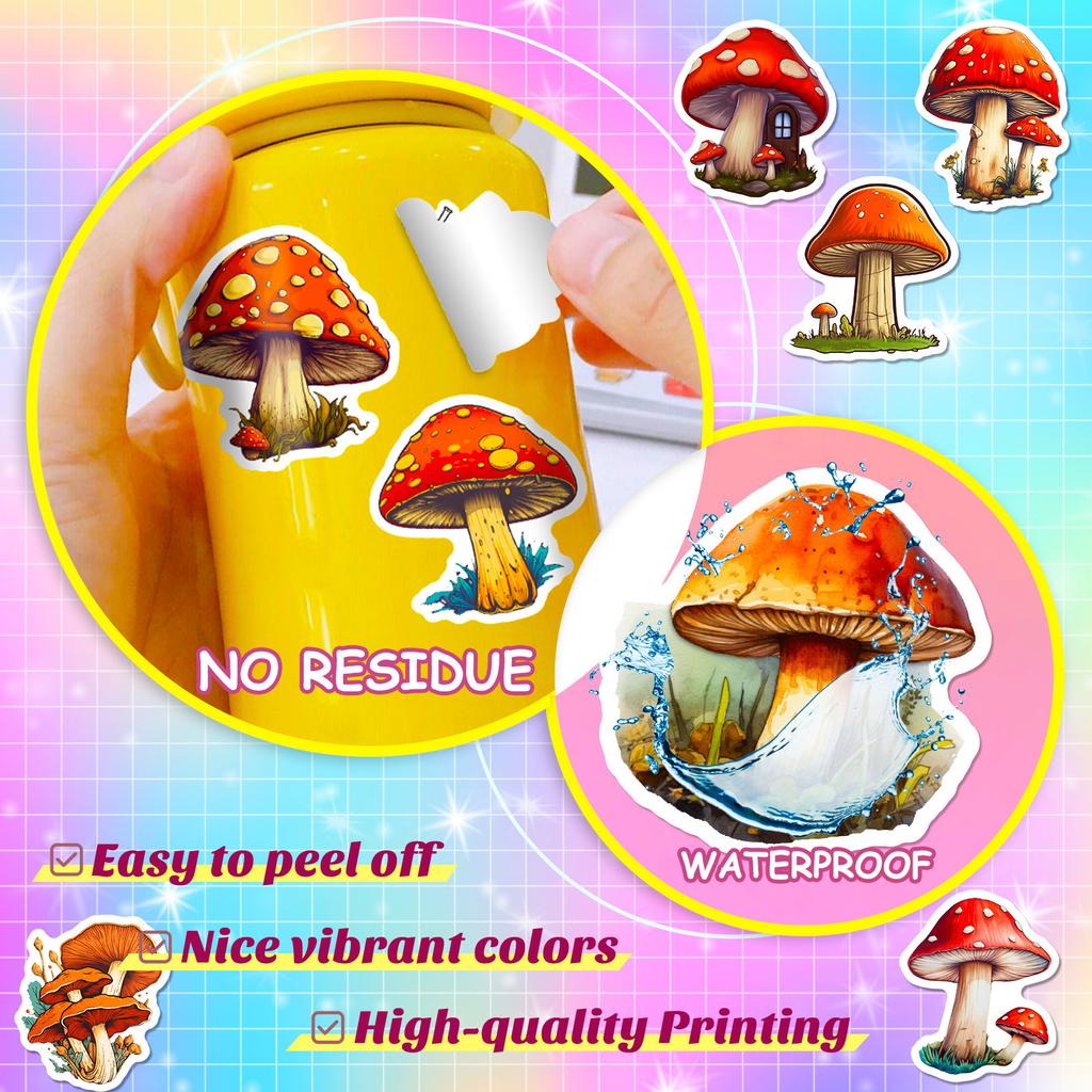 50 Mushroom Stickers Plant Mushroom Stickers Personalized Retro Guitar Notebook Graffiti Stickers