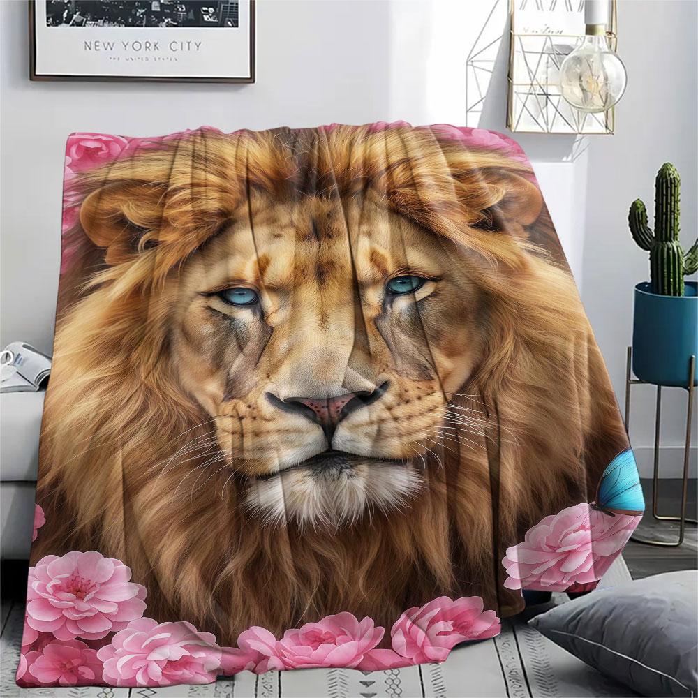 1Pc Rosebushanimals Print Flannel Blanket, High quality Comfortable for All Seasons, Home Decor, Warmth and Comfort, Perfect for Christmas Gifts