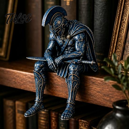 Shelf Sitter Decor Ancient Greek Warrior Statue, Sitting Soldier Figurine with Handcrafted Decorative Figures Helmet, Historical Desktop Ornament for