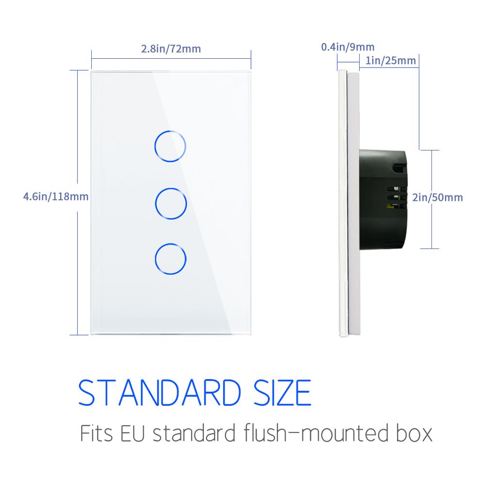 Bingoelec Tuya Smart Life APP Remote Control US Standard 3 Gang WIFI Touch Lights Smart Switch