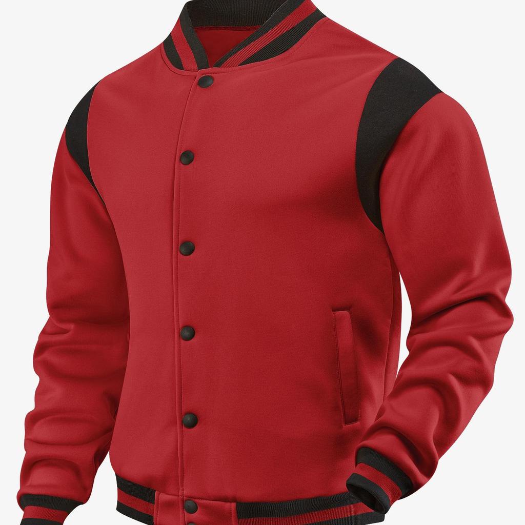 Men's Casual High Street Fleece-lined Patchwork Stand Collar Varsity Jacket