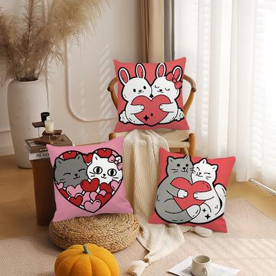 Cartoon Animal Heart Lovers Valentine's Day Pillow Case Office Cushions Suitable For Sofa Car Bedroom Decorative Cushion Cover