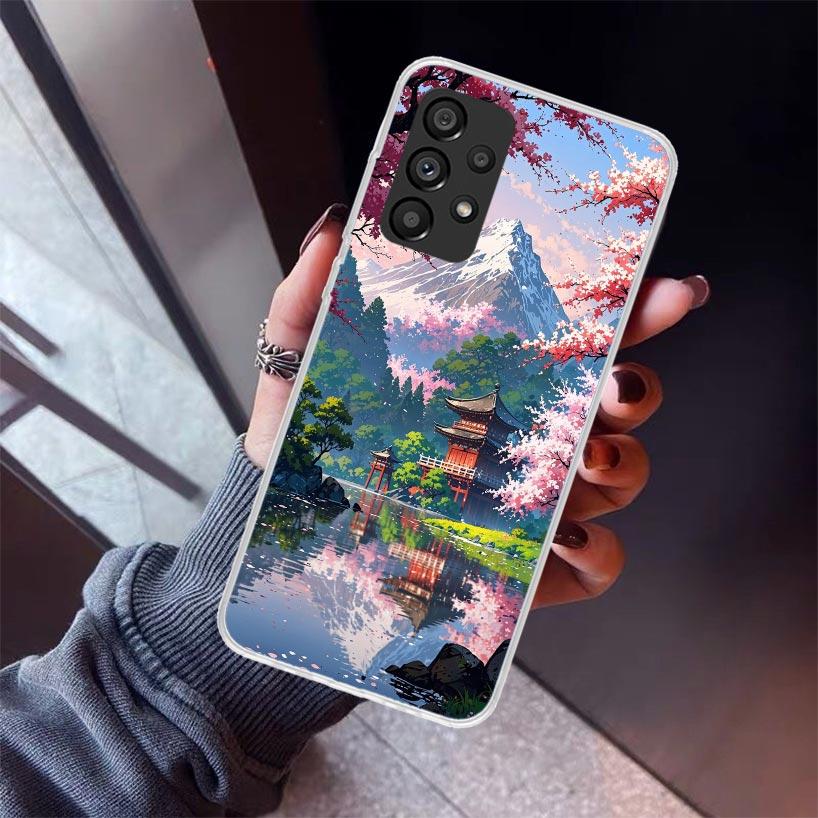 Japanese Cherry Mount Fuji Phone Case For Samsung Galaxy A12 A52S A42 A32 A22 A51 A50 Note 20 Ultra 10 S10 Plus A71 A70 A31 A30