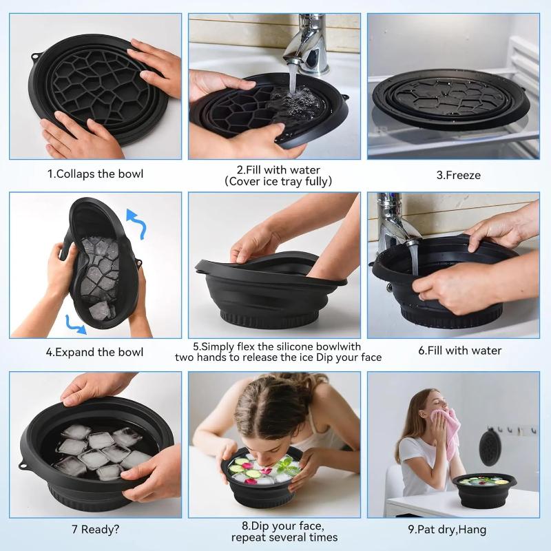 Přenosná miska na ledovou lázeň na obličej pro ponorné máčení obličeje, skládací umyvadlo na ledové lázně na obličej, nástroj pro péči o pleť obličeje pro domov, cestování