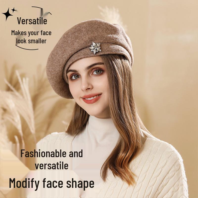 Japanese Retro Woolen Beret - Autumn/Winter Fashionable, Versatile, Face-Slimming Hat for Women