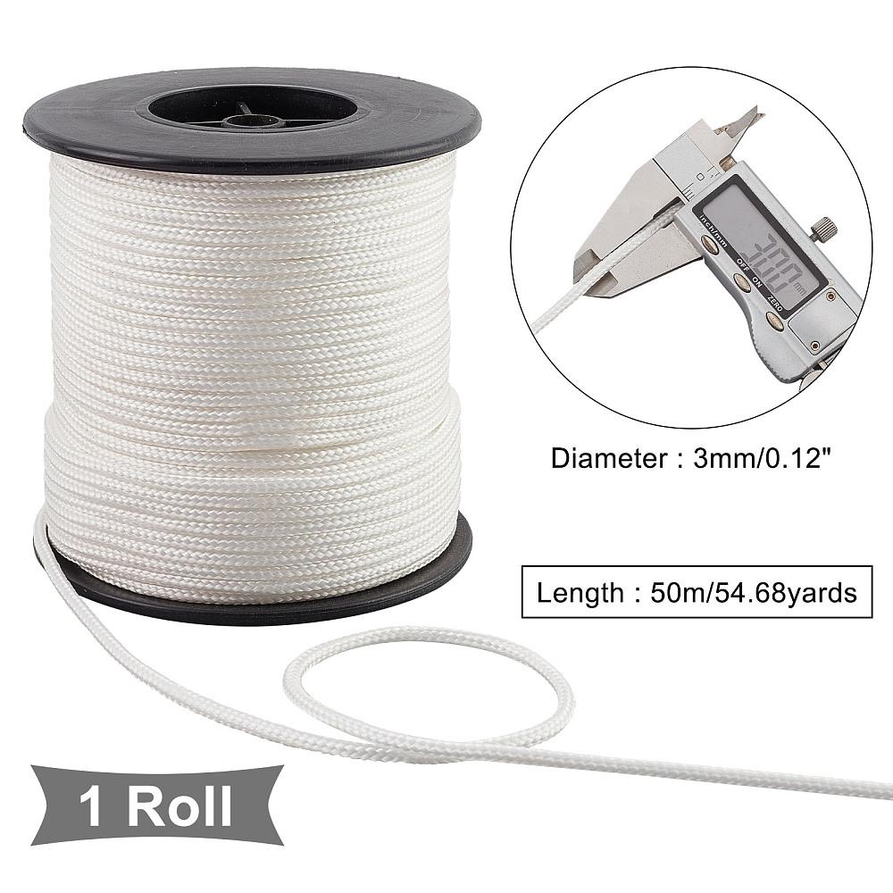 Nylon Braided Cords, Round, White, 3mm, about 54.68 Yards(50m)/Roll