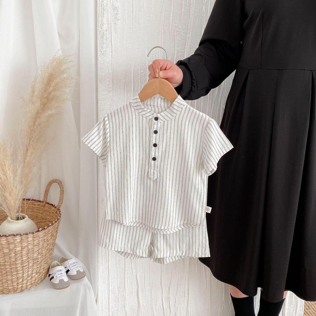 2025 Kids' Summer Outfit: Boys' Striped Tee & Girls' Dress Set