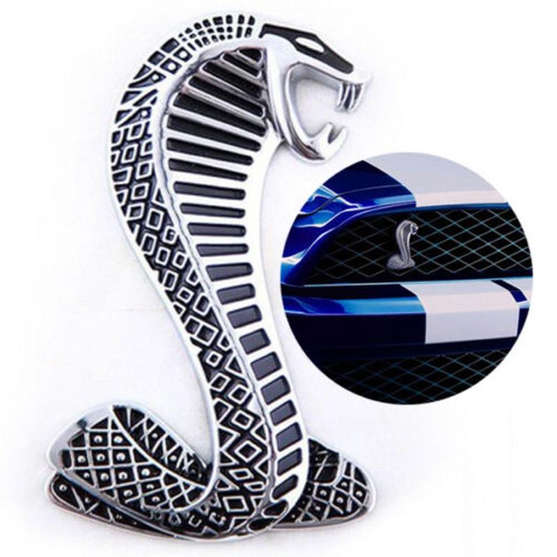 For Ford Mustang Cobra Snake Shelby Metal Front Grill Logo Emblem Badge Chrome